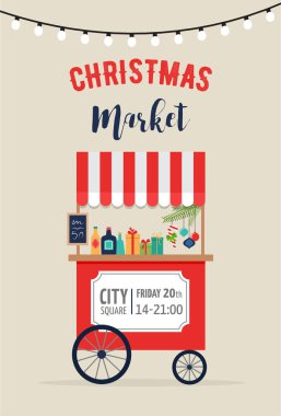 Noel Köyü, kış kasaba, Noel pazarı, Xmas Fuarı, Noel poster. Neşeli Noel arka plan