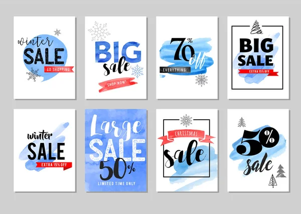 Sale icons, tags, labels and mobile theme. Christmas sale colorful watercolor vector backgrounds, poster design — Stock Vector