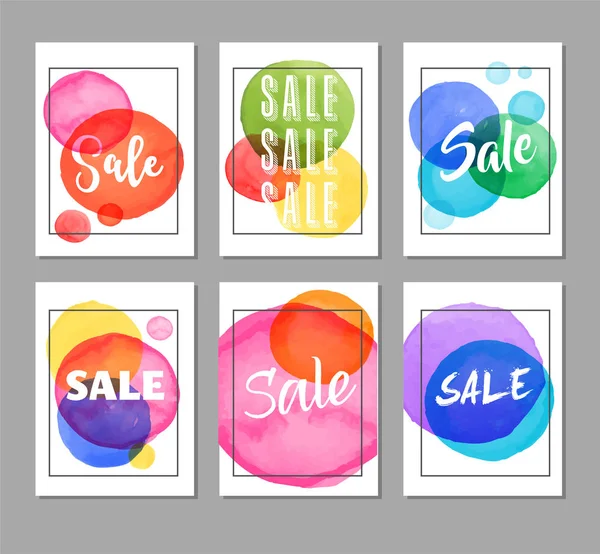 Venta de iconos, etiquetas, etiquetas y tema móvil. Navidad venta colorido acuarela vector fondos, diseño de póster — Vector de stock