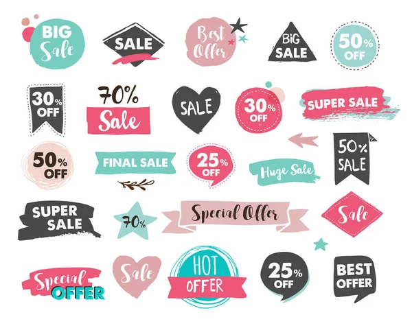 Sale icons, tags, labels and mobile theme. Hand drawn sale colorful vector backgrounds, poster design — Stock Vector