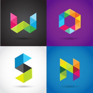 Yaratıcı, dijital renkli simgeler, öğe ve sembol, logo şablonu mektup. W, S, O, N,