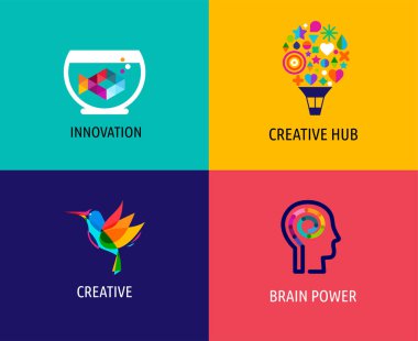 Yaratıcı, dijital soyut renkli simgeler, öğeleri ve semboller, logo toplama, şablon