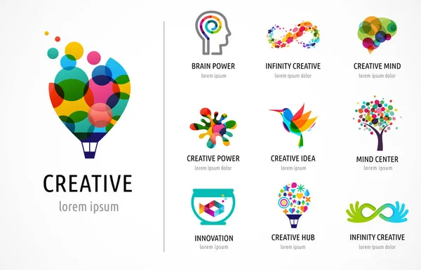 Ícones coloridos abstratos criativos, digitais, elementos e símbolos, coleção de logotipo, modelo — Vetor de Stock