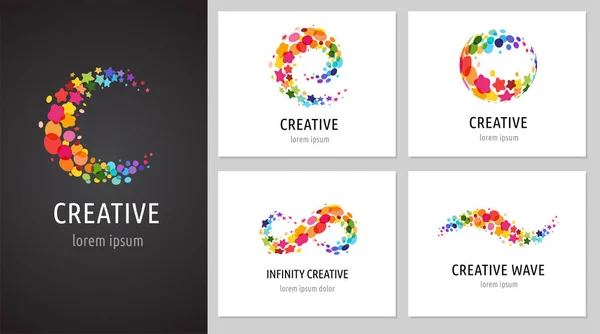 創造的なデジタル抽象的なカラフルなアイコン、要素と記号、ロゴのコレクションの文字のテンプレート — ストックベクタ