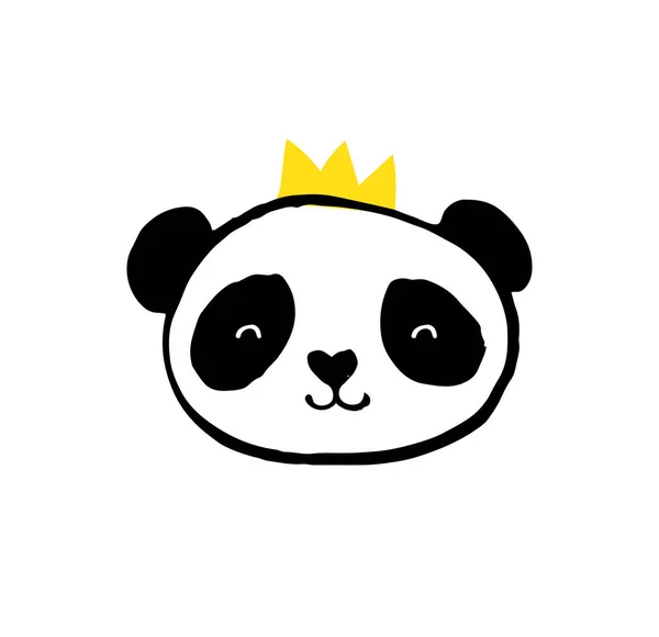 Ilustrasi beruang Panda imut, elemen gambar tangan vektor, ikon hitam dan putih Stok Vektor