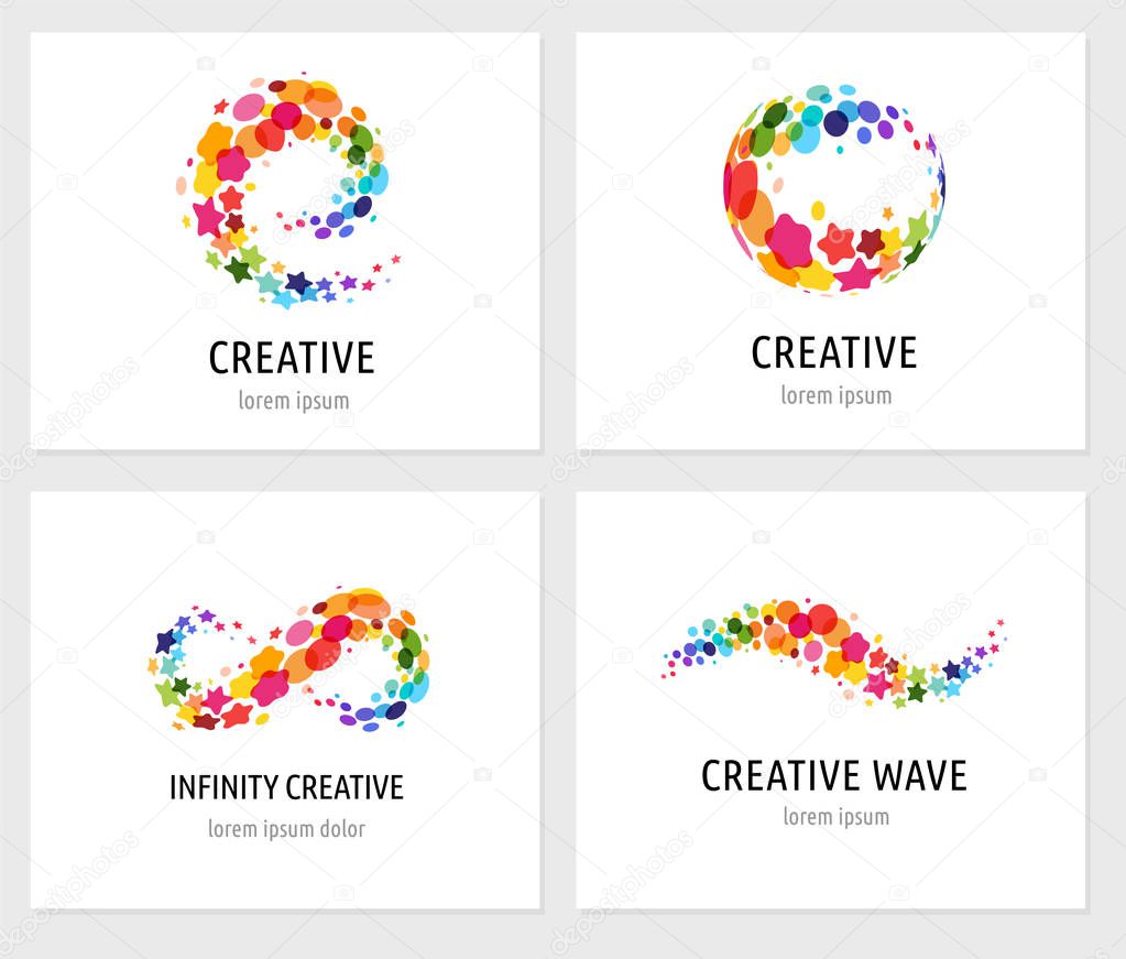 Creative, digital abstract colorful icons, elements and symbols