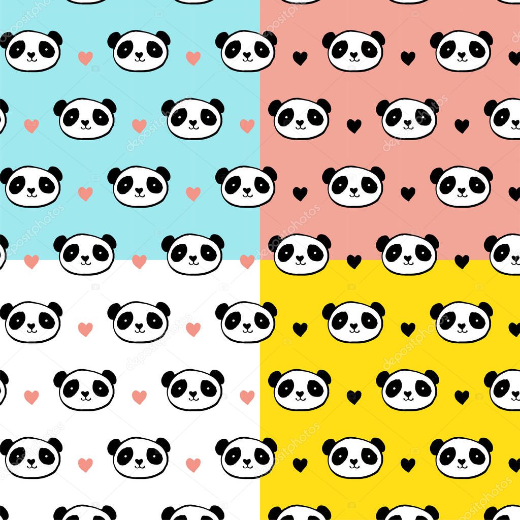 Cute Panda bear seamless patterns