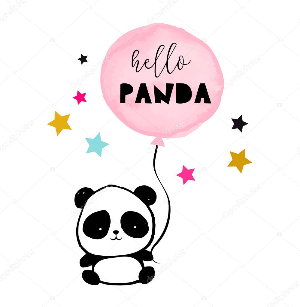 Cute Panda bear illustration, simple style card, poster
