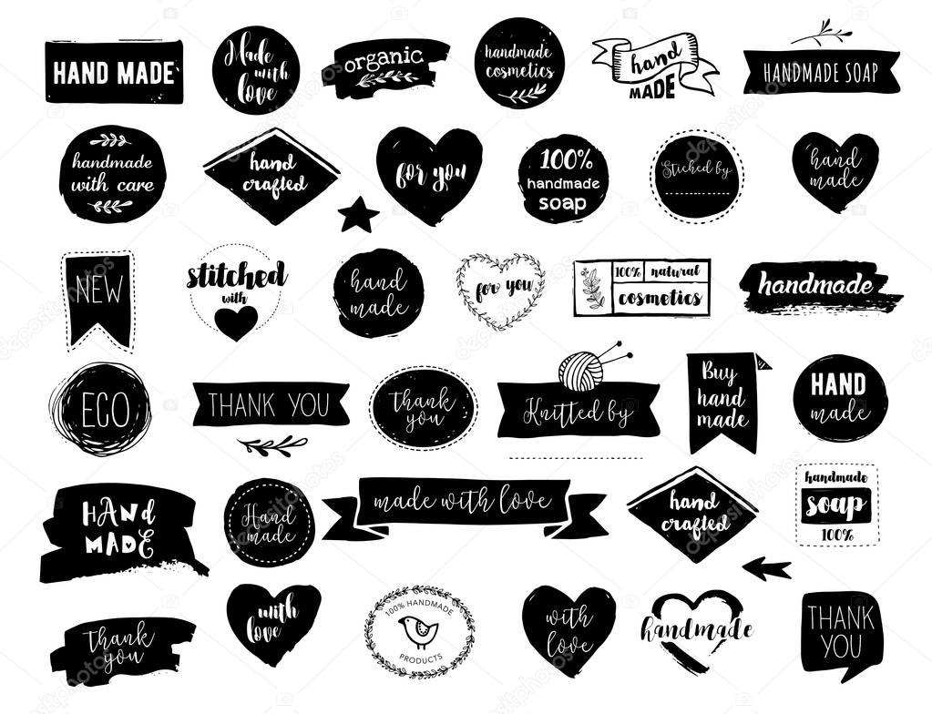 Hand drawn vector - handmade, craft, knitting and art labels, tags with lettering