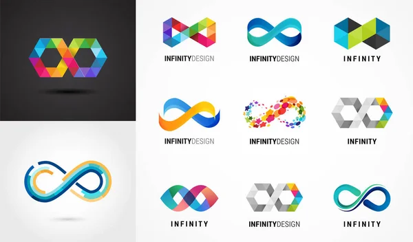 Infini abstrait coloré, symboles sans fin et collection d'icônes — Image vectorielle
