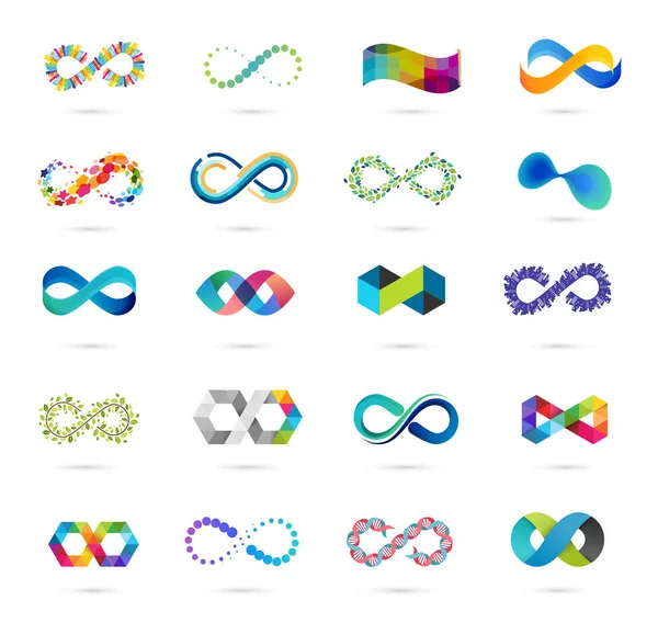 Infini abstrait coloré, symboles sans fin et collection d'icônes — Image vectorielle