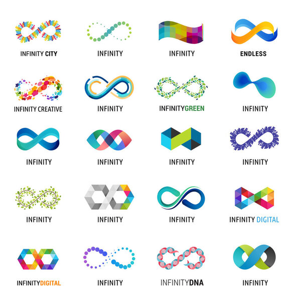 Colorful abstract infinity, endless symbols and icon collection