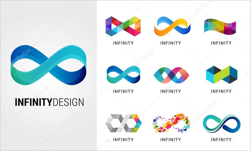 Colorful abstract infinity, endless symbols and icon collection