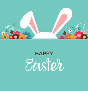 Happy Easter greeting card, poster, with cute, sweet bunny clipart