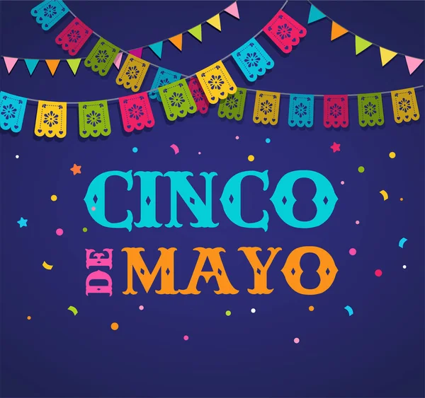 Cinco de mayo, bannière de fête mexicaine et design d'affiche avec drapeaux, décorations , — Image vectorielle