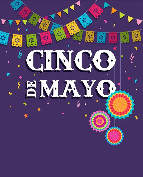 Cinco de mayo, banner fiesta mexicana e design de cartaz com bandeiras, decorações , — Vetor de Stock