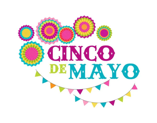 Cinco de mayo, pancarta de fiesta mexicana y diseño de póster con banderas, decoraciones , — Archivo Imágenes Vectoriales