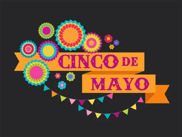 Cinco de mayo, bannière de fête mexicaine et design d'affiche avec drapeaux, décorations , — Image vectorielle
