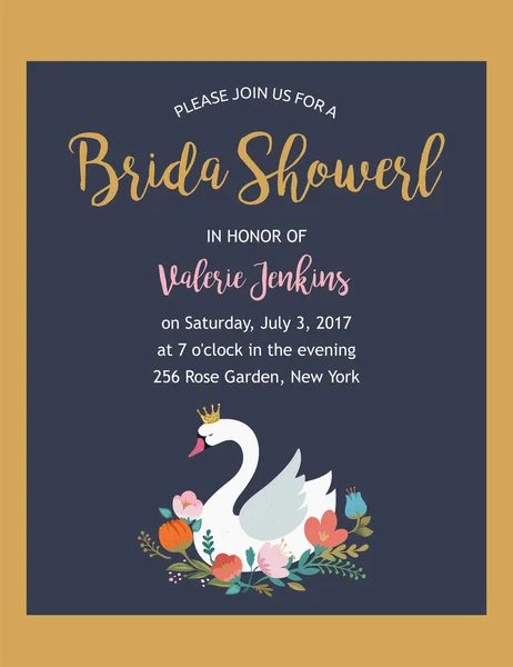 Wedding illustrations with swan, bridal shower invitation — Stock Vector