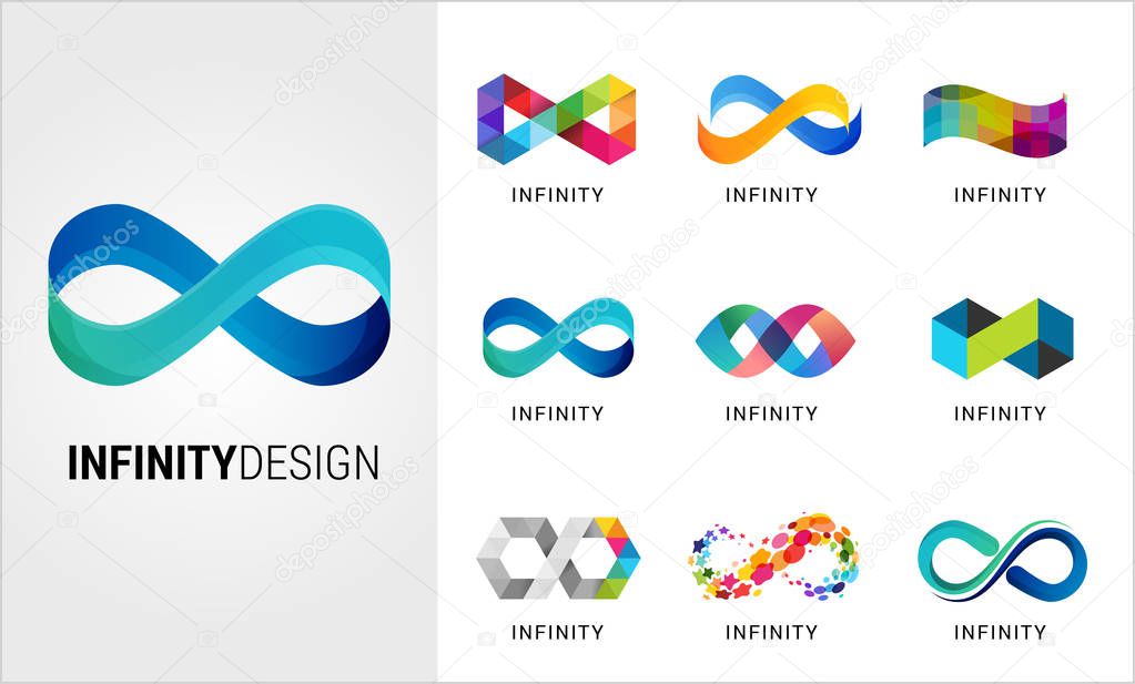 Colorful abstract infinity, endless symbols and icon collection