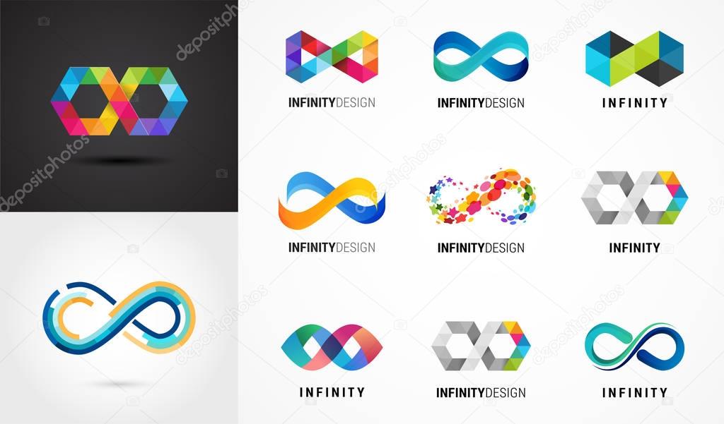 Colorful abstract infinity, endless symbols and icon collection