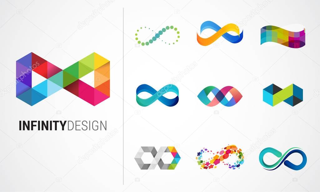 Colorful abstract infinity, endless symbols and icon collection