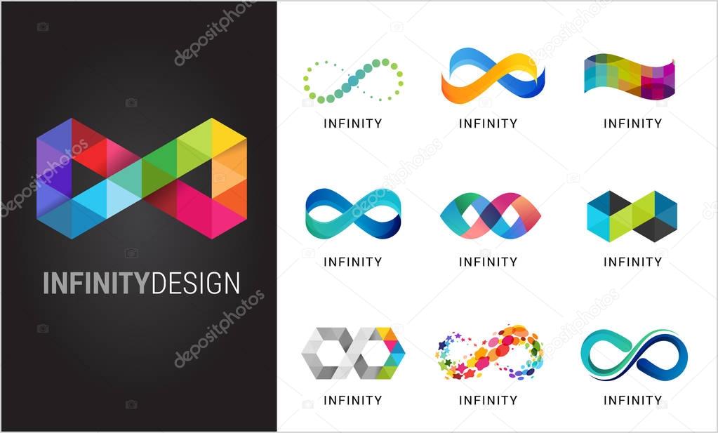 Colorful abstract infinity, endless symbols and icon collection
