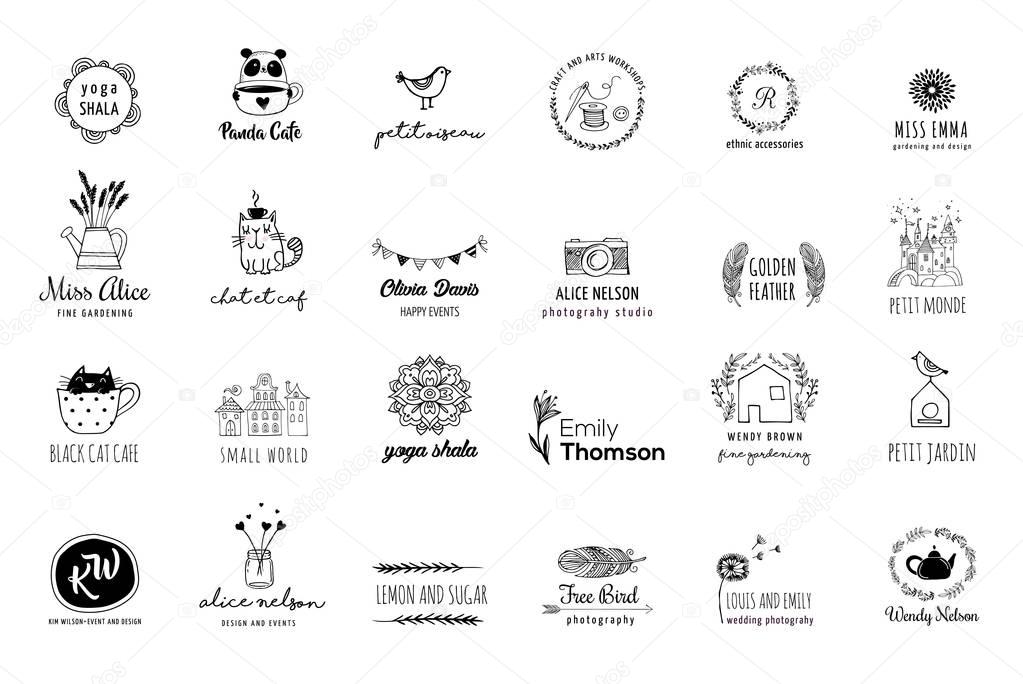 Hand drawn, simple and chic bohemian icons set