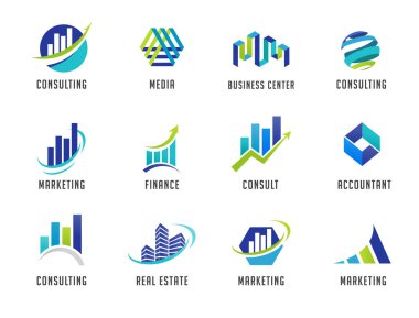 Pazarlama, finans, satış ve iş logoları 