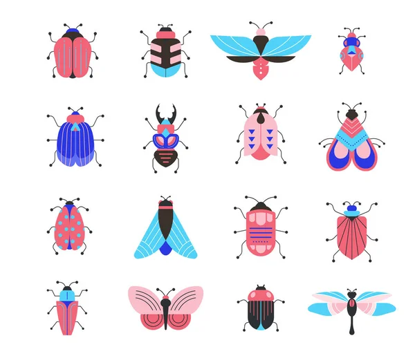 벌레, 곤충, 나비, 무당벌레 세트 — 스톡 벡터