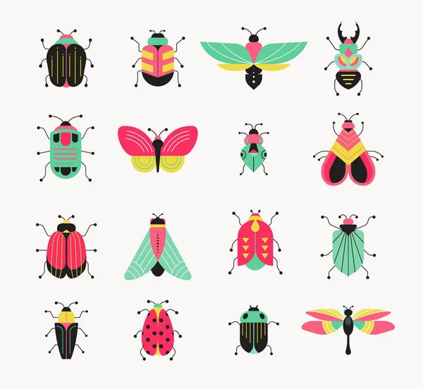 Bugs, insetos, Borboleta, conjunto de joaninhas — Vetor de Stock