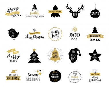 Neşeli Noel el kartları, Resimler ve simgeler, tasarım koleksiyonu yazı çekilmiş