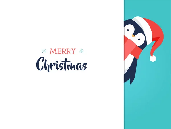 Feliz Natal cartão de saudação com doce pinguim bebê — Vetor de Stock