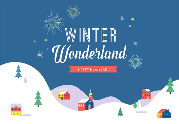 País de las maravillas de invierno, bandera de Feliz Navidad, fondo y tarjeta de felicitación minimalista — Vector de stock