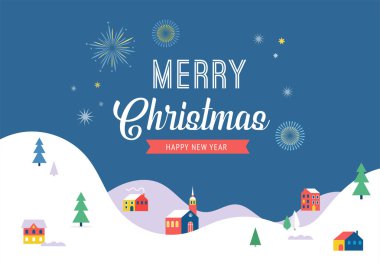 Kış harikalar diyarı, Merry Christmas banner, arka plan ve minimalist tebrik kartı