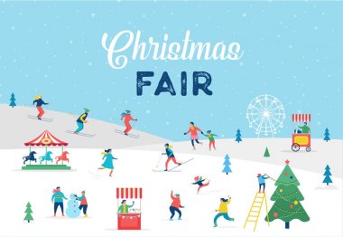 Kış spor sahne, sokak olay, festival ve adil, aileler, insanlarla dalga Noel