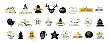 Neşeli Noel el kartları, Resimler ve simgeler, tasarım koleksiyonu yazı çekilmiş