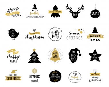 Neşeli Noel el kartları, Resimler ve simgeler, tasarım koleksiyonu yazı çekilmiş