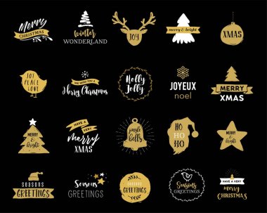 Neşeli Noel el kartları, Resimler ve simgeler, tasarım koleksiyonu yazı çekilmiş