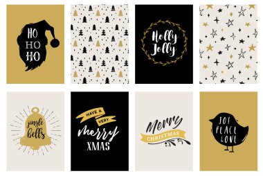 Neşeli Noel el kartları, Resimler ve simgeler, tasarım koleksiyonu yazı çekilmiş