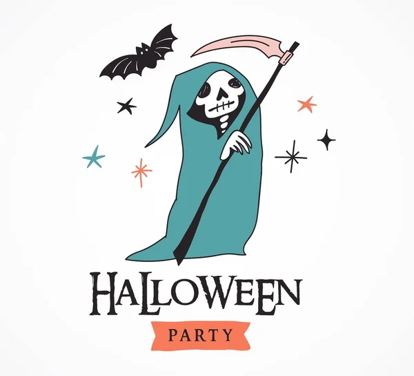 Halloween party, ręcznie rysowane nowoczesne karty zestaw — Wektor stockowy