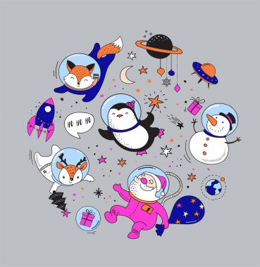 Neşeli kozmik Xmas tasarım öğeleri