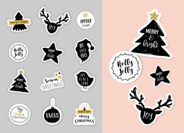 Noel kış çıkartmaları ve yamalar yazı ile