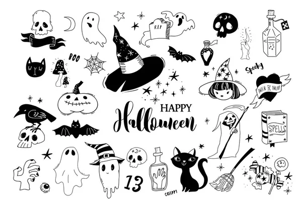 Happy Halloween collection of doodles — Stock Vector