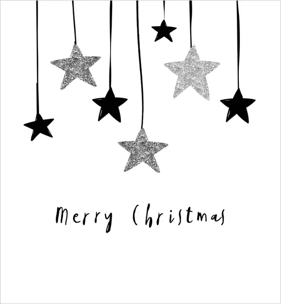 Tarjeta de felicitación de Feliz Navidad con estrellas colgantes — Archivo Imágenes Vectoriales
