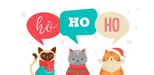 Merry Christmas greeting, banner met schattige katten tekens, vector collectie — Stockvector