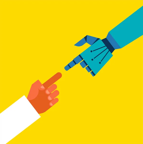 Verbindung Von Roboter Und Menschenhänden Illustration Von Kommunikationskonzepten — Stockvektor