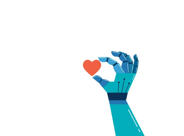 Robotyczna Ręka Czerwonym Sercem Tło Inteligencji Emocjonalnej — Wektor stockowy
