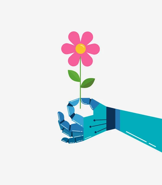 Robothand Met Een Bloem Vectorachtergrond Banner — Stockvector