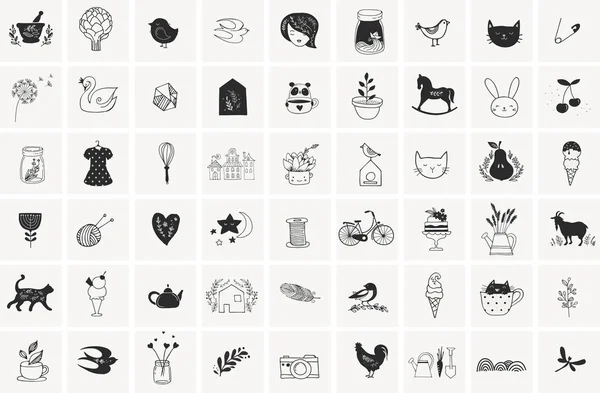 Prosta Stylowa Kolekcja Nowoczesnych Ilustracji Elementów Ręcznie Rysowanych Wektorowych Bazgrołów — Wektor stockowy